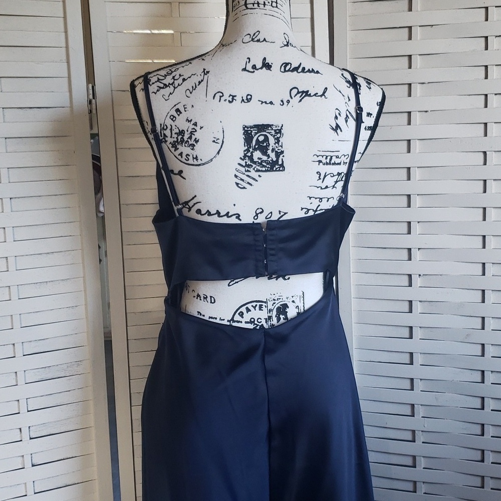 Jason Wu Elegant Navy Blue Satin Maxi Dress Size L - Picture 4 of 7